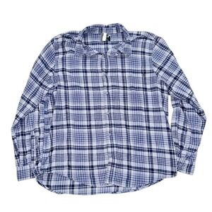 New Hurley XL Blue‎ Plaid Flannel Long Sleeve Button Down Casual Shirt